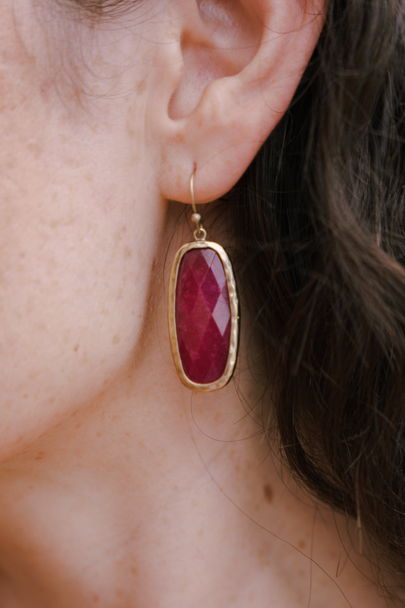  Oval Dangle Drop Stone Earrings Ruby
