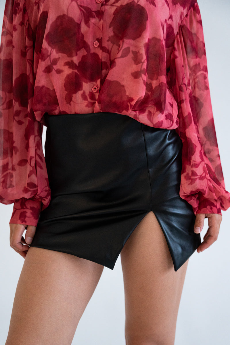 High Waist Faux Leather Mini Skirt Black