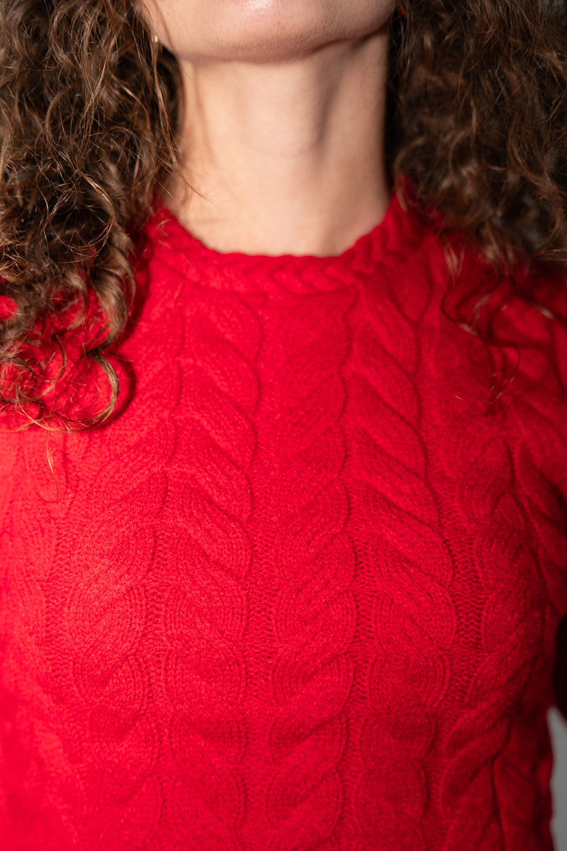 Long Sleeve Cable Knit Sweater Red