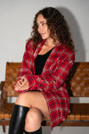 Long Sleeve Oversized Button Down Plaid Print Top Red