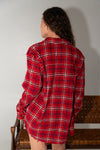 Long Sleeve Oversized Button Down Plaid Print Top Red