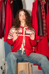 Long Sleeve Tie Front Knit Cardigan Red
