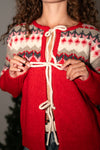 Long Sleeve Tie Front Knit Cardigan Red