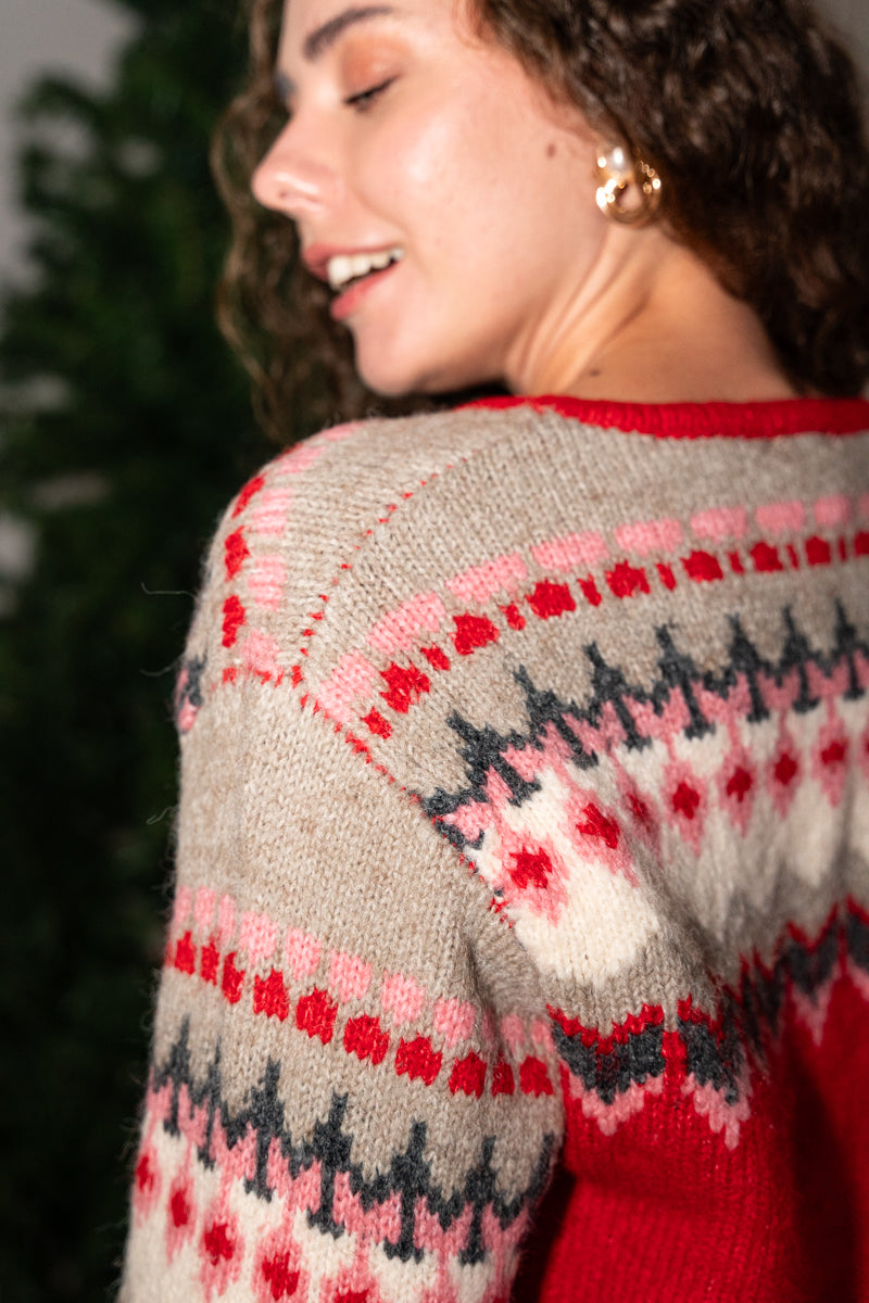 Long Sleeve Tie Front Knit Cardigan Red