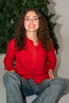 Long Sleeve Button Down Cardigan Red