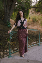3/4 Sleeve Button Down Satin And Lace Trim Top Champagne