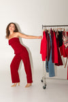  High Waist Straight Leg Pants Red