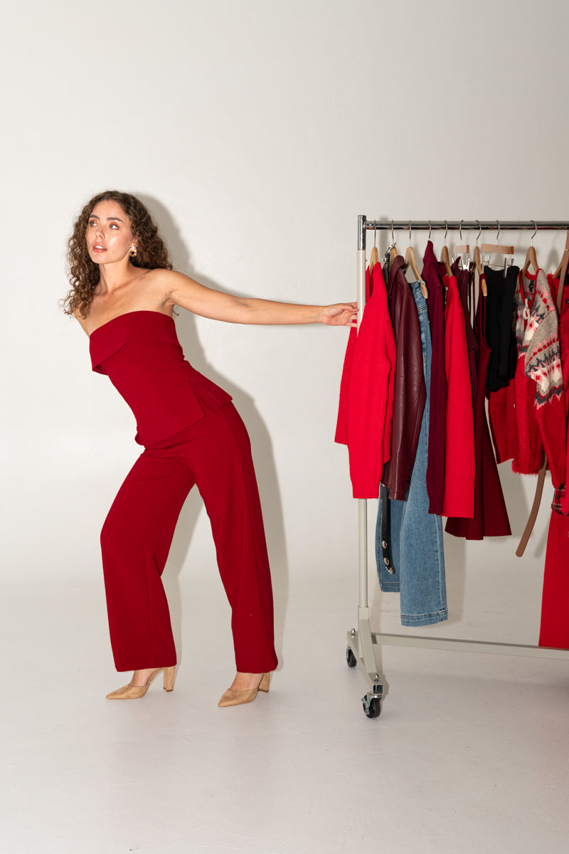  High Waist Straight Leg Pants Red