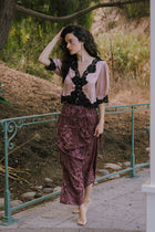 3/4 Sleeve Button Down Satin And Lace Trim Top Champagne