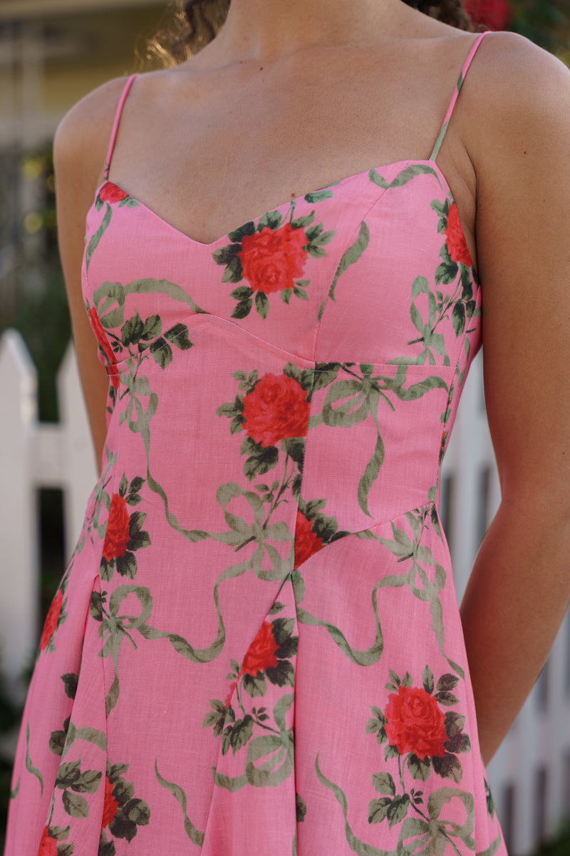 Sleeveless Floral Print Maxi Dress Pink