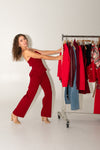  High Waist Straight Leg Pants Red