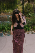 3/4 Sleeve Button Down Satin And Lace Trim Top Champagne