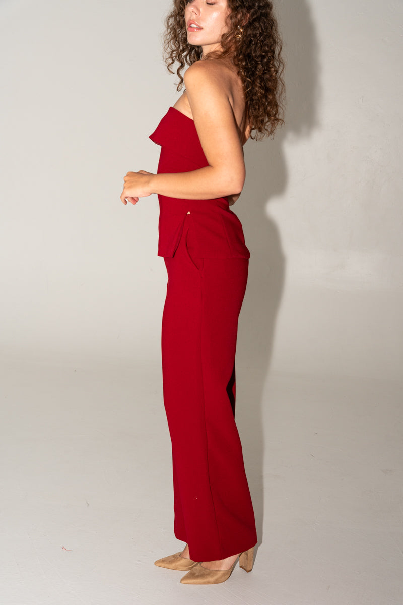  High Waist Straight Leg Pants Red