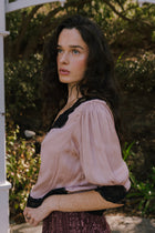 3/4 Sleeve Button Down Satin And Lace Trim Top Champagne