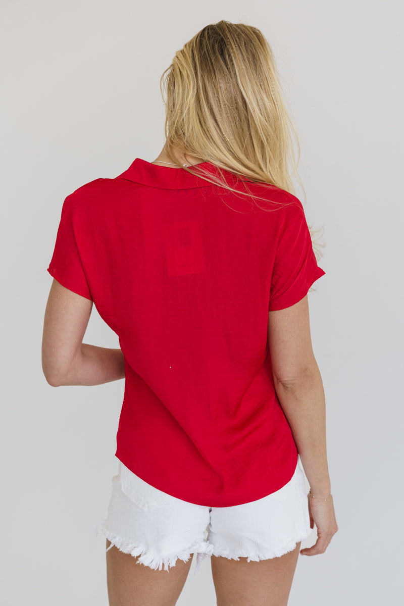 Short Sleeve Button Down Top Red