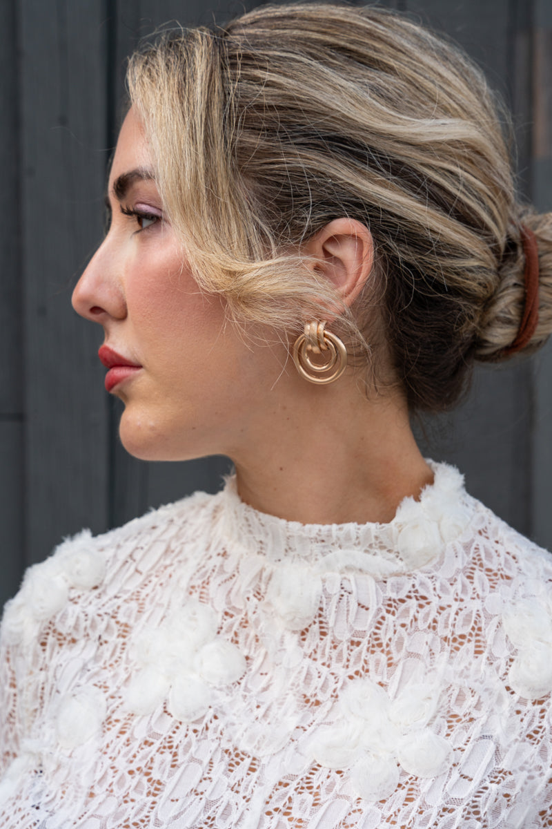 Stacked Drop Hoop Earrings Gold