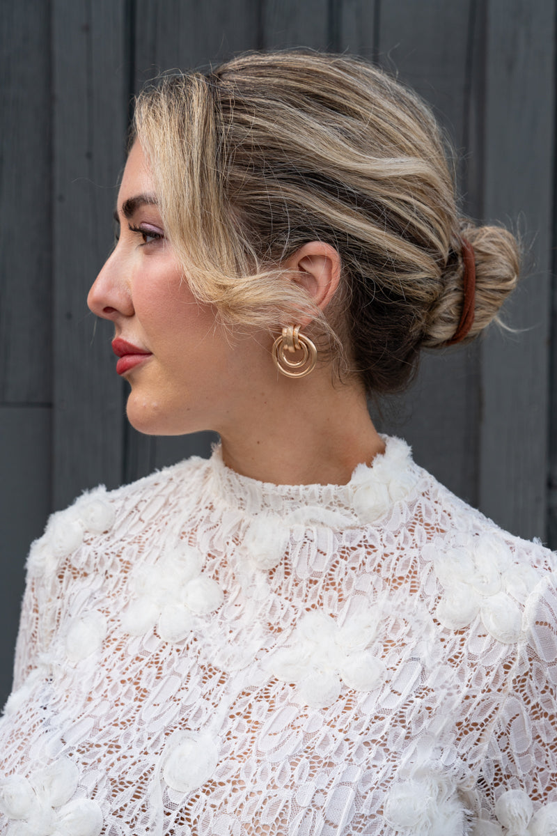 Stacked Drop Hoop Earrings Gold