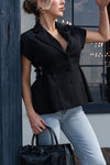 Cap Sleeve Side Buckle Blazer Top Black