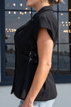 Cap Sleeve Side Buckle Blazer Top Black