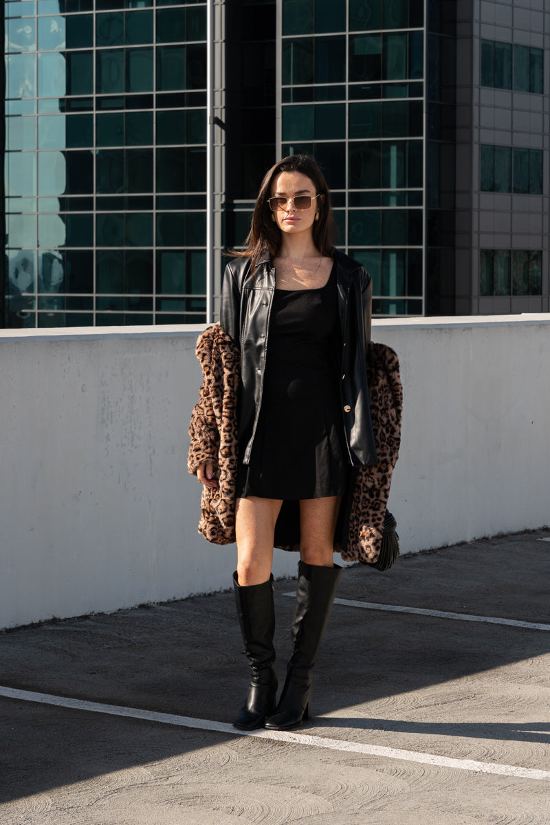 Long Sleeve Vegan Leather Jacket Black