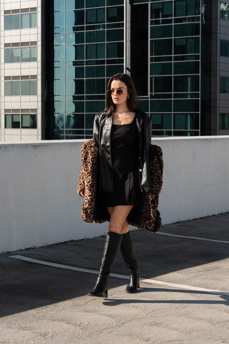 Long Sleeve Vegan Leather Jacket Black