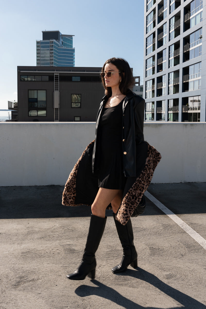 Long Sleeve Vegan Leather Jacket Black