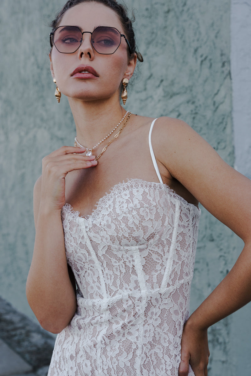 Sleeveless Corset Lace Midi Dress White