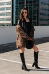 Long Sleeve Faux Fur Leopard Print Jacket Camel