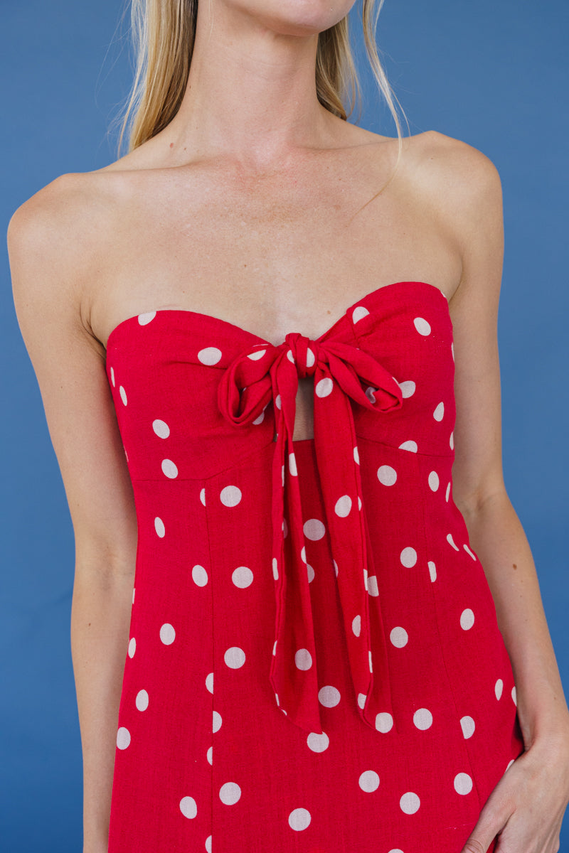 Sleeveless Polka Dot Print Midi Dress Red