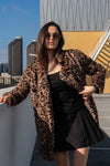 Long Sleeve Faux Fur Leopard Print Jacket Camel