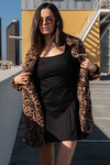Long Sleeve Faux Fur Leopard Print Jacket Camel