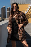 Long Sleeve Faux Fur Leopard Print Jacket Camel