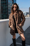 Long Sleeve Faux Fur Leopard Print Jacket Camel
