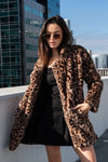 Long Sleeve Faux Fur Leopard Print Jacket Camel