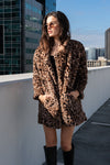 Long Sleeve Faux Fur Leopard Print Jacket Camel