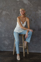 Rosemary Sleeveless Dreamy Lace Trim Satin Cami Top Cream