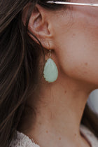 Teardrop Gemstone Dangle Earrings Gold Green