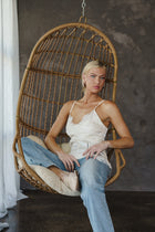 Rosemary Sleeveless Dreamy Lace Trim Satin Cami Top Cream