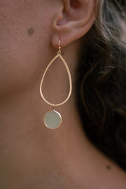Open Teardrop Gem Dangle Earrings Gold Green