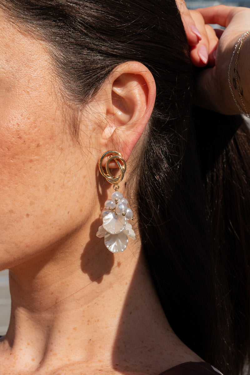  Pearl Cluster Dangle Drop Earrings Gold