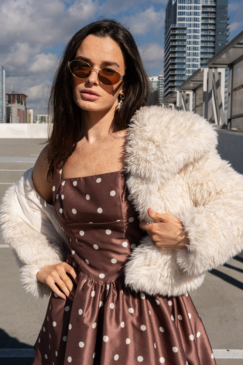 Alana Long Sleeve Faux Fur Jacket Ivory