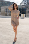 Long Sleeve Faux Button Knit Mini Dress Mocha