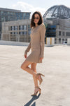 Long Sleeve Faux Button Knit Mini Dress Mocha