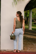 Sleeveless Studded Strap Satin Top Olive