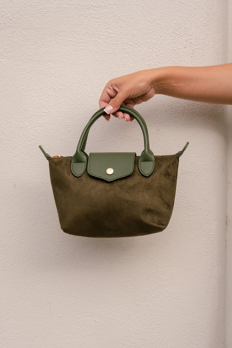  Double Top Handle Faux Leather Mini Handbag Green