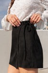 High Waist Faux Suede Wrap Mini Skort Black