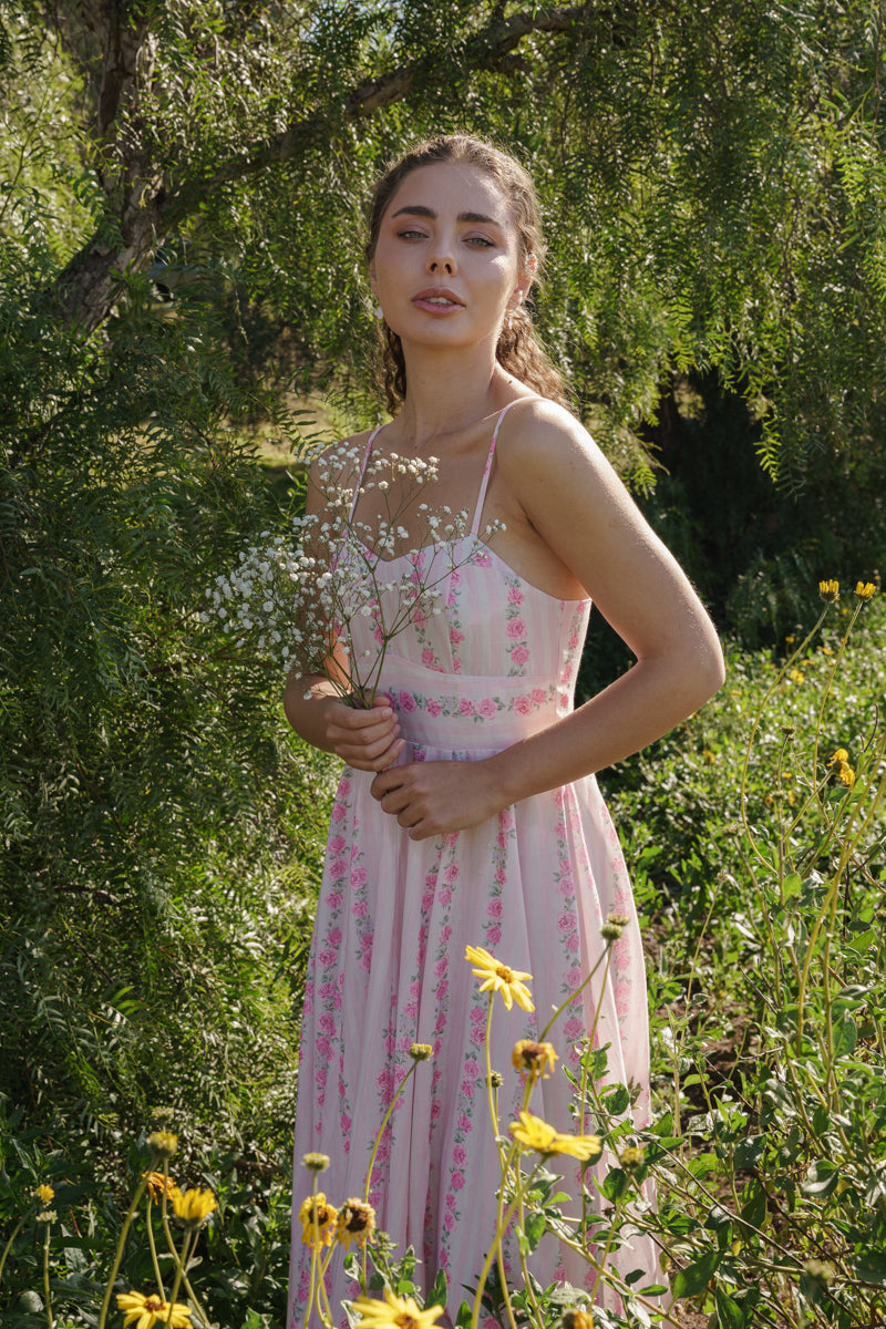 Sleeveless Floral Print Midi Dress Pink