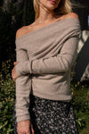  Long Sleeve Asymmetrical Off The Shoulder Top Taupe