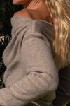  Long Sleeve Asymmetrical Off The Shoulder Top Taupe