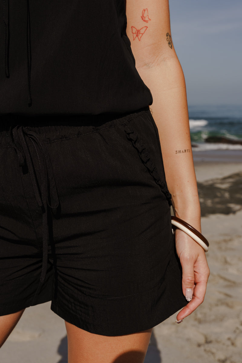High Waist Satin Shorts Black